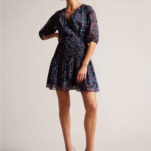 NWOT Ted Baker Casadee Wrap Mini Dress Navy Multi Floral Size 2 | Chic
